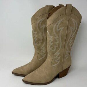 NEW INDIGO RD. BEIGE WESTERN COWBOY BOOTS POINTED